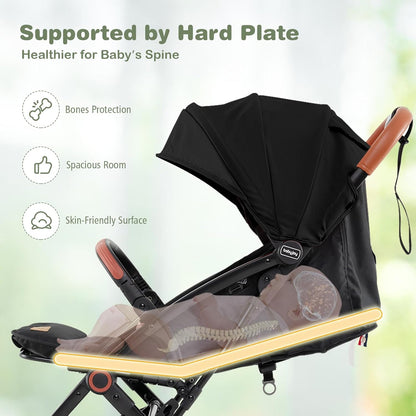 BABY JOY Lightweight Baby Stroller, Compact Toddler Travel Stroller for Airplane, Infant Stroller w/ 5-Point Harness, Adjustable Backrest/Footrest/Canopy, Storage Basket, Easy One-Hand Fold, Beige