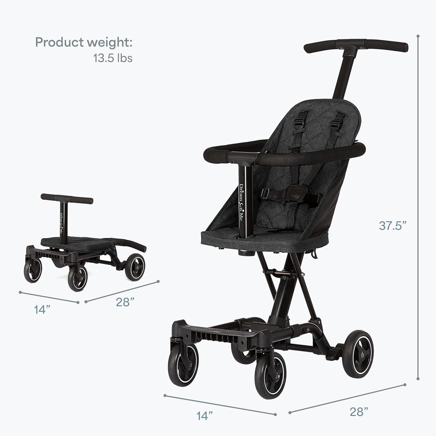 Dream On Me Coast Rider Travel Stroller, Lightweight & Compact Baby Stroller, Theme Park Approved, Book-Folding Design, Adjustable Handle, Soft-Ride Wheels, Converts to Rider & Scooter - Pink
