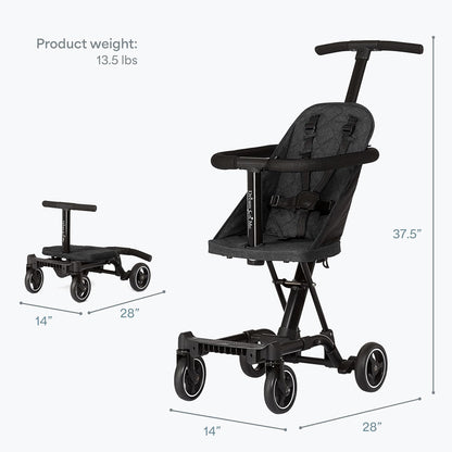 Dream On Me Coast Rider Travel Stroller, Lightweight & Compact Baby Stroller, Theme Park Approved, Book-Folding Design, Adjustable Handle, Soft-Ride Wheels, Converts to Rider & Scooter - Pink