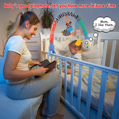Baby Activity Stroller Arch Toys,Car Seat Toys for Adjustable Bouncer Arch Crib Bassinet Hanging Toys Mobile Clip on Stroller Developing Motor Infants Toddlers Skills with Rattle,Mirror,Teether Gift