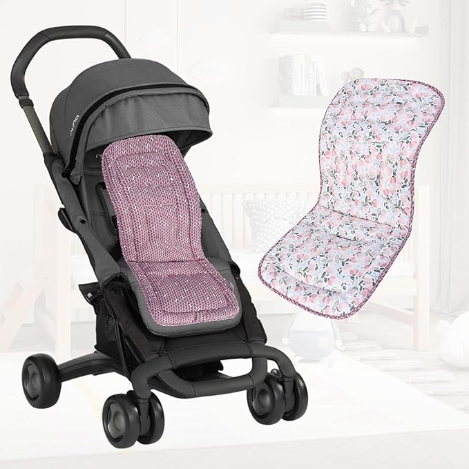 Baby Stroller Cushion,Infant Car Seat Insert-Reversible Universal Breathable and Soft Newborn seat Liner for Stroller,100% Cotton Seat Pad Liner for Newborns-34x78cm,1 Pack(Pink Tulip+Pink Triangle)