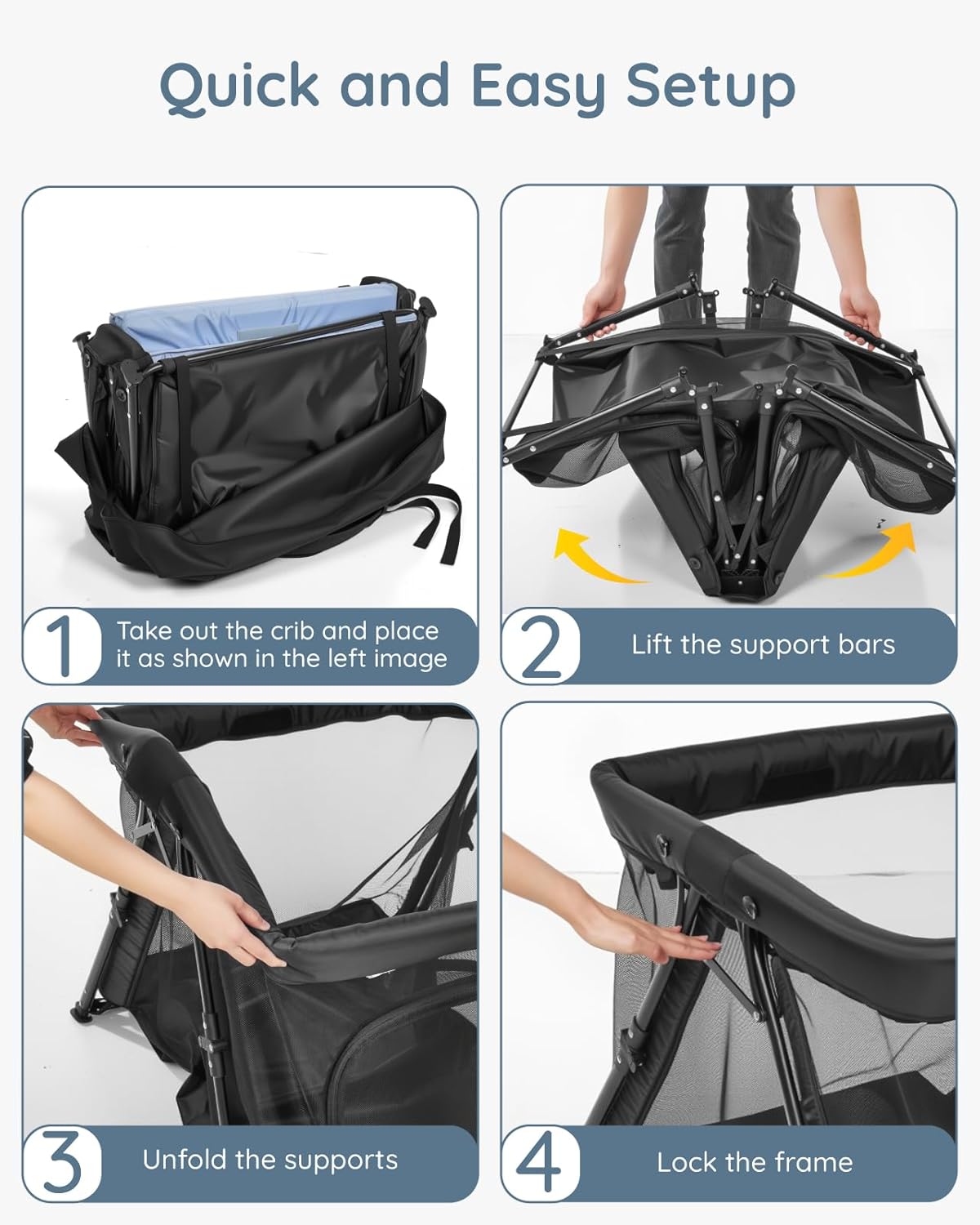 Lilian&Gema 2-in-1 Travel Crib, Portable & Foldable Crib with Backpack, Lightweight Baby Travel Playpen with Thick Mattress for Babies & Toddlers, Baby Travel Essential