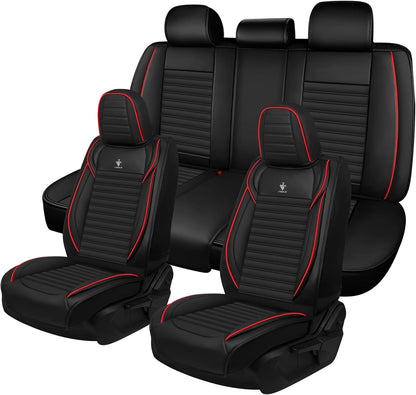 Seat Covers Fit for Mini Convertible 2009-2025 Premium Leather Car Seat Covers, Waterproof Non-Slip and Airbag Compatible, Fashion Car Seat Protector (Black Red,Front Set with Pillow)