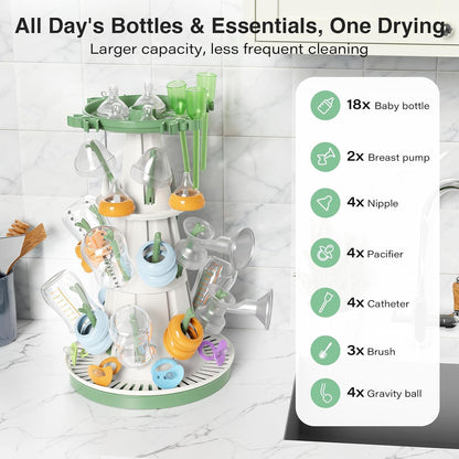 TAZENI Large Baby Bottle Drying Rack with 20 Hooks, Tree-Shaped Space Saving Countertop Bottle Dryer, 360° Air Flow, Non-Slip Stable Base - Baby Bottle Organizer, Newborn Essentials Must Haves