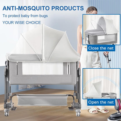 Akiky Portable Bassinet Bedside Sleeper Cover Semi-Sunshade Mosquito Net for Baby Infant Bed Sleeper Cover Mesh Net with Zip-up Window(Gray)
