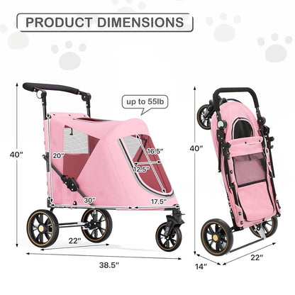 MoNiBloom Large Pet Stroller with Anti-Slip Ramp, Heavy Duty Dog Stroller Up to 99lb, Safe & Gentle Mobility Aid, All-Terrain Wheels, Idea for Injured, Disabled, & Senior Dog