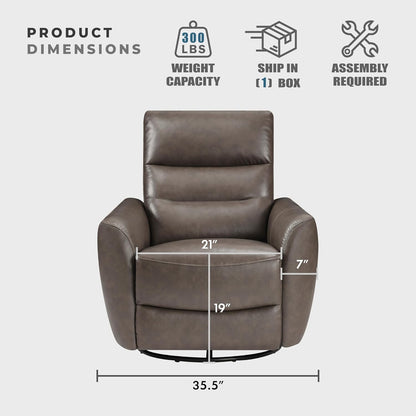 Lexicon 360 Degree Swivel Glider Reclining Chair, Manual Tab Pull Recliner, Leather Match Swivel Glider Recliner with Plush Foam, Sturdy Frame for Living Room/Office/Bedroom, Taupe