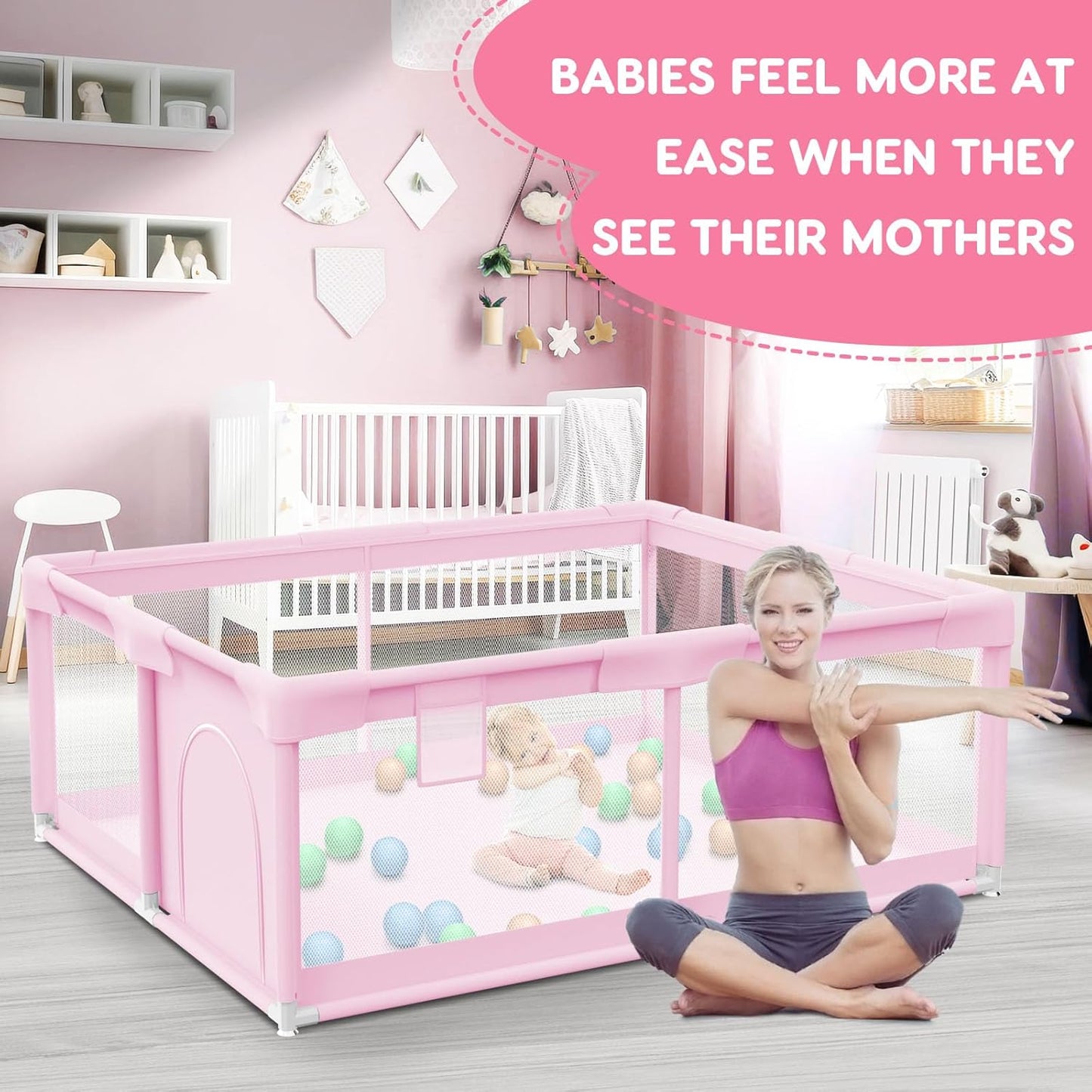 besuhot Baby Playpen Extra Large Play Yard 74" x 50" Playpen for Babies and Toddlers with Anti-Slip Suckers and Zipper Gate, Safety Baby Activity Center for Indoor & Outdoor