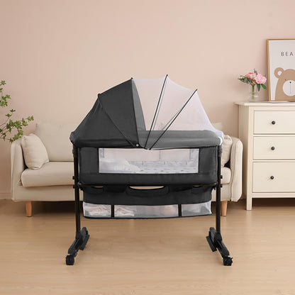 YADAQE Baby Bassinet, Baby Basinet Bedside Sleeper, Easy to Fold Portable Crib Side Bassinet 2025new Style Girl/boy bassinets(Light Grey)