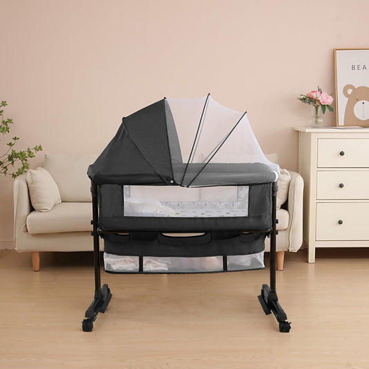 YADAQE Baby Bassinet, Baby Basinet Bedside Sleeper, Easy to Fold Portable Crib Side Bassinet 2025new Style Girl/boy bassinets(Light Grey)