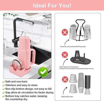 Water Bottle Drying Rack, Silicone Tumbler Drying Rack, Baby Bottle Dryer Holder, Cup Dryer for Stanley 20/30/40 oz, Mugs, Glasses