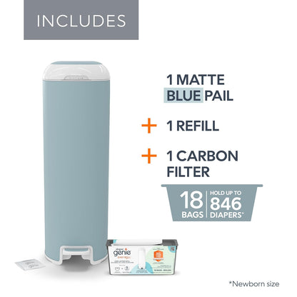 Diaper Genie Platinum Pail (Lily White) is Made in Durable Stainless Steel and Includes 1 Easy Roll Refill with 18 Bags That can Last up to 5 Months.