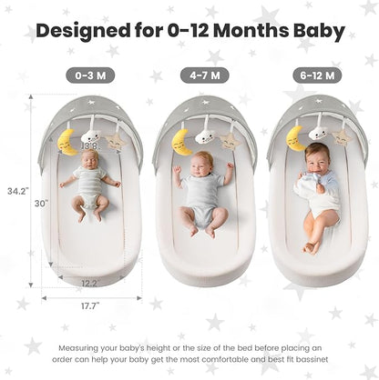 Portable Baby Bassinet- Travel Bassinet for Newborn and Infant, Suitable for Indoor & Outdoor Carry, Lightweight Foldable Washable, Portable Bassinet for Baby Travel, Portable Travel Bassinet, Grey