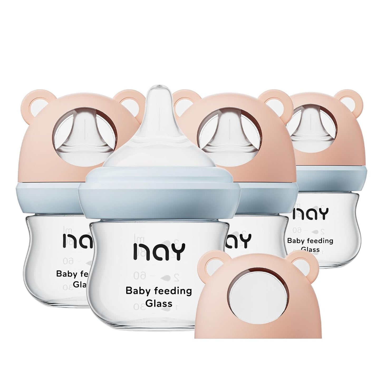 yanyoyo Natural Glass Baby Bottle for Breastfeeding Babies, 5.4oz Anti-Colic Baby Bottle with Natural Response Nipple(S), Clear, Wide Neck, 2 Pack, 1 Months+