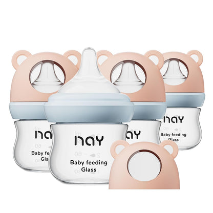 yanyoyo Natural Glass Baby Bottle for Breastfeeding Babies, 5.4oz Anti-Colic Baby Bottle with Natural Response Nipple(S), Clear, Wide Neck, 2 Pack, 1 Months+