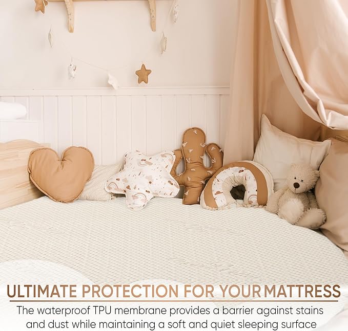 Luxury Waterproof Organic Mattress Protector Twin Size - Organic Cotton Breathable Mattress Pad Cover - Premium 380 GSM 3D Air Fabric - Deep Pocket - Jersey Cotton Skirt - Fitted Design