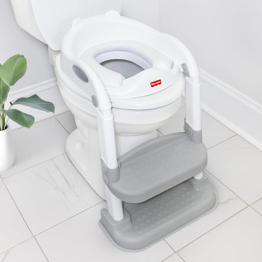 Fisher-Price™ Potty Training Seat with Step Stool Ladder, 2-in-1 Potty Training Toilet for Toddlers with Splash Guard, Anti-Slip Pads, Cushioned Seat (Gray)