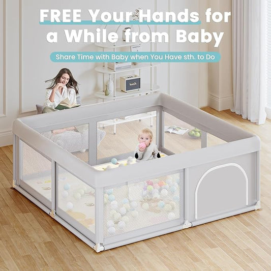 Hiaksedt 50 x 50 inch Baby Playpen with Mat Small Playpen for Babies and Toddlers Baby Fence Playards