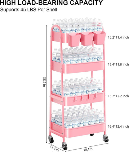 3 Tier Heavy Duty White Metal Rolling Cart with Lockable Wheels, Three Tier Roller Book Snack Cart, Utility Storage Organizer Carts for Kitchen, Bathroom, Garage, Baby Diaper, Craft, Art, Teacher
