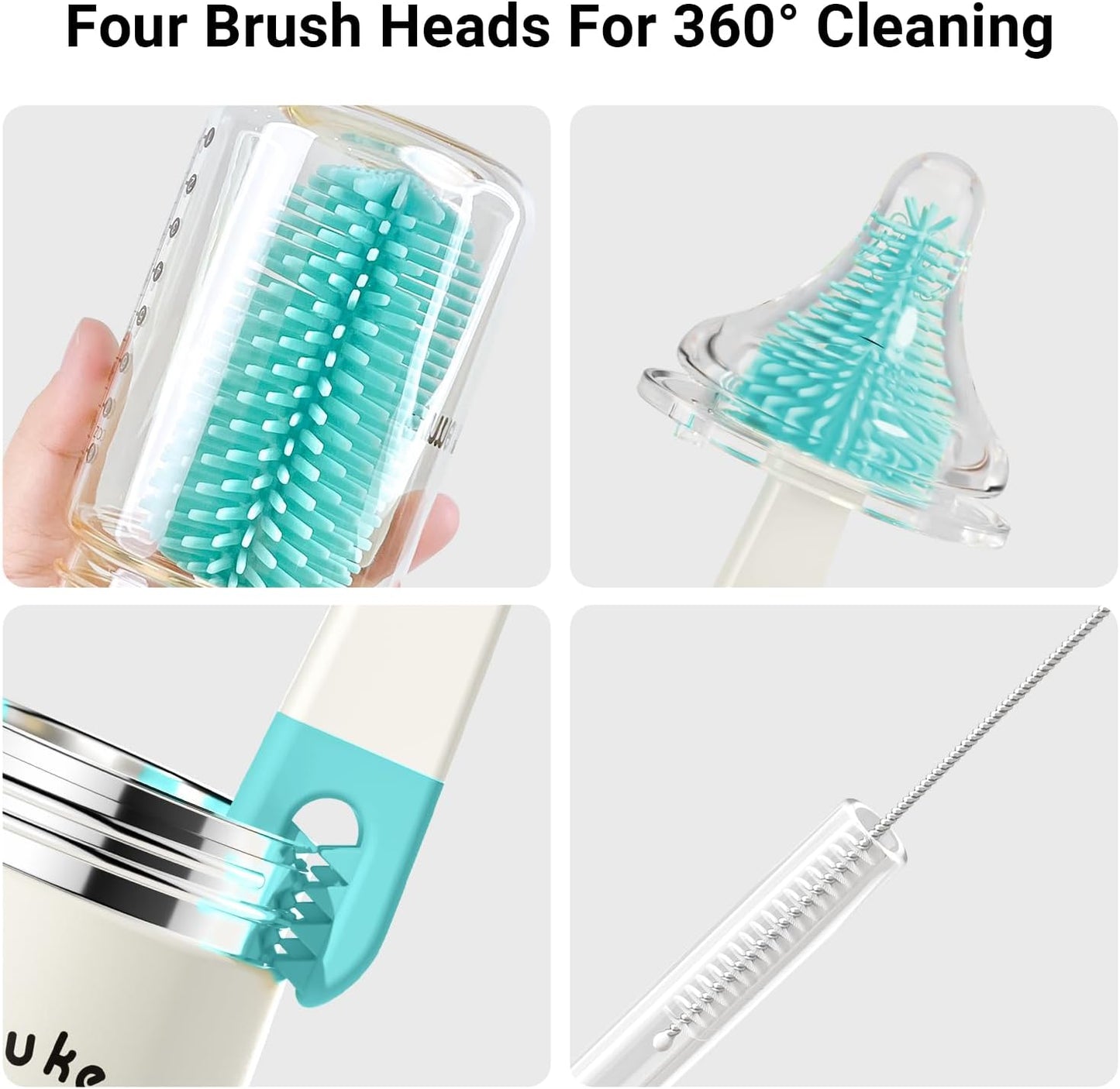 Aynmer Baby Bottle Brush, 10 in 1 Travel Baby Bottle Cleaner Brush Set with Silicone Brush, Nipple Brush, Straw Brush, Soap Dispenser, Portable Drying Rack, Breast Pump & Bottle Cleaning Kit - Pink