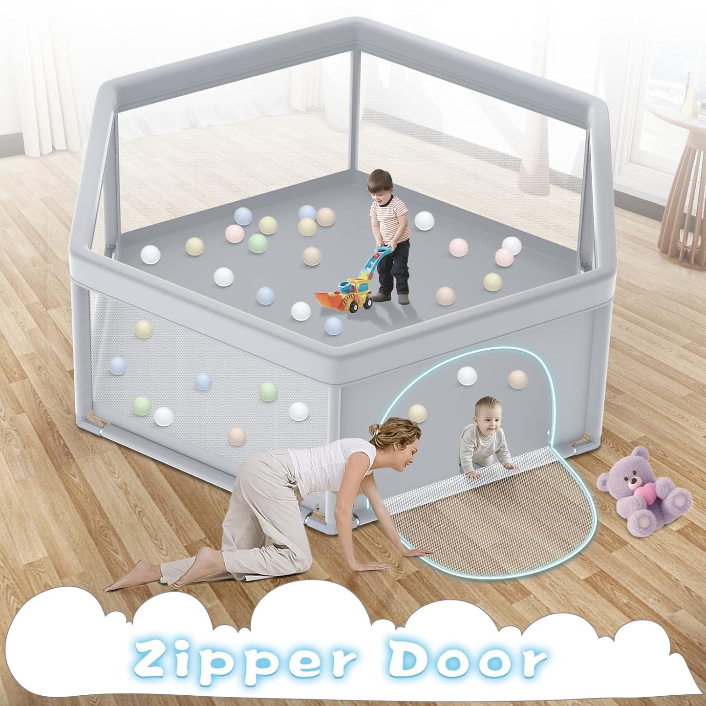 besuhot Large Baby Playpen 79x79 Inch, Playpens for Babies and Toddlers, Indoor & Outdoor Extra Large Kids Activity Center, Baby Play Yard with Zipper Gates.
