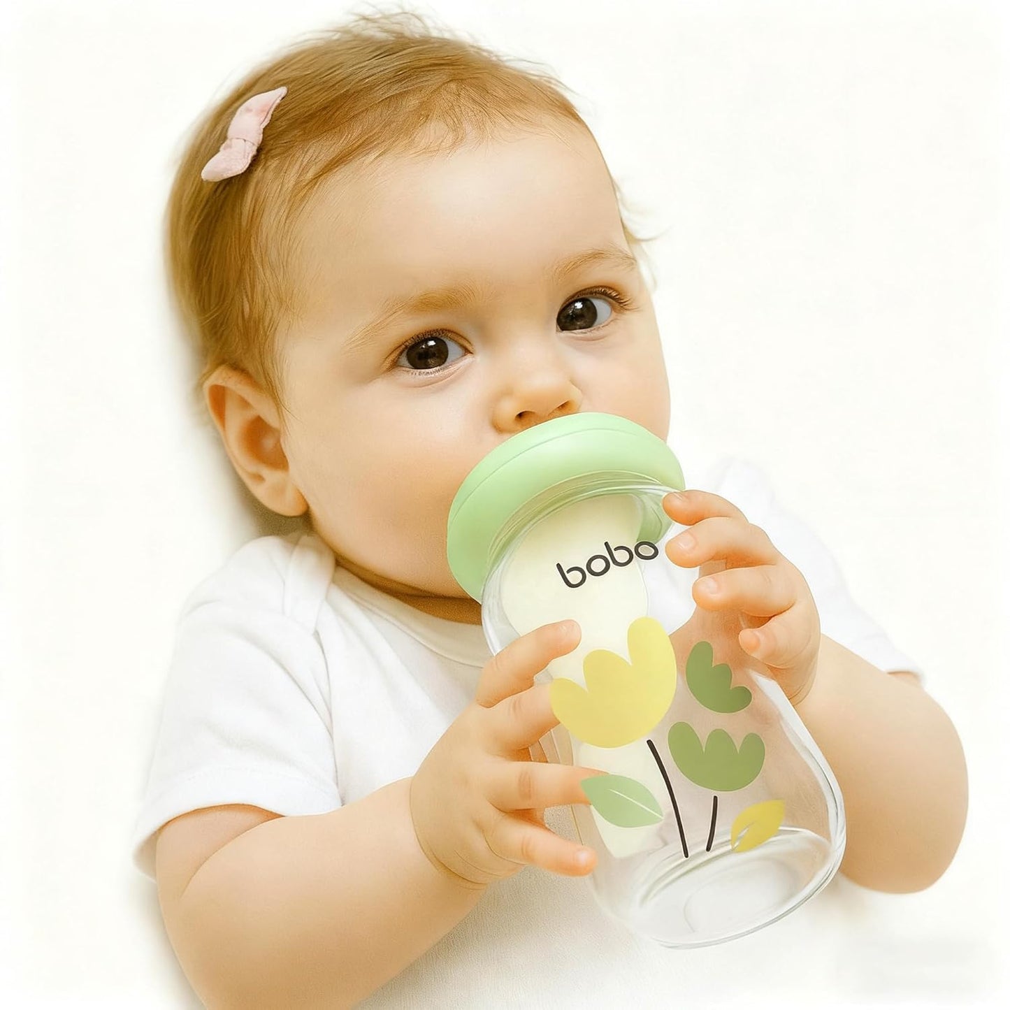 YOHKOH Natural Glass Baby Bottle with Level 1 Slow Flow Nipple, Newborn Anti-Colic Baby Bottles, Wide Neck Mushroom Baby Glass Bottle (Multicolour-A, 3.4oz (Pack of 4))