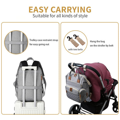 GurZinn Diaper Bag Backpack with Changing Station, Foldable for Bady Toddler, 3 in 1 Large Capacity Newborn Essentials Organizer with Stroller Hook for Girls and Boys（Pink）