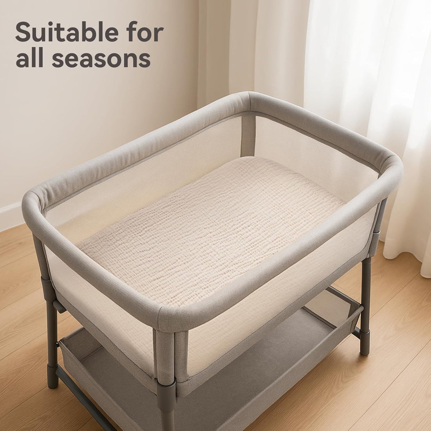 Muslin Bassinet Sheet Compatible with Maxi-COSI Iora & Iora Air Bedside Sleeper - 100% Cotton Rectangular Mattress Pad Cover (33"x20"), Breathable & Soft, Boho (1 Pack Blue)