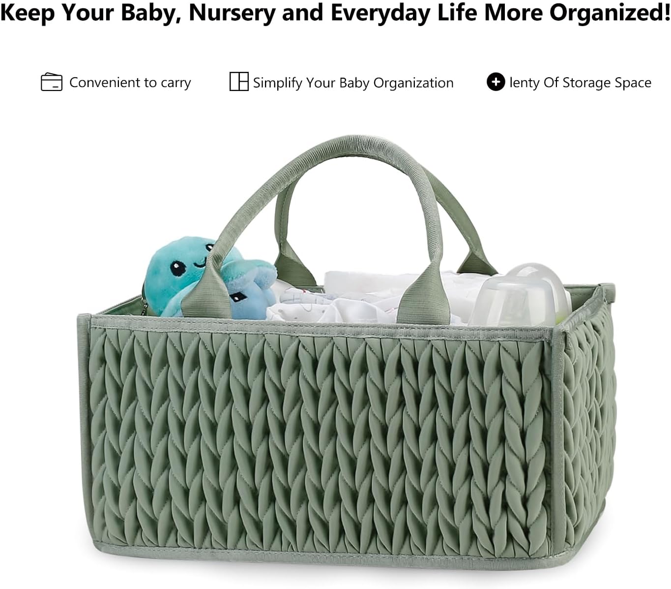 MOMIGO Baby Diaper Caddy Organizer - Fahion Mahua Water-resistent Nursery Storage Basket for Diapers and Baby Wipes, Diaper Stacker Car Organizer, newborn nursery Gift (Green)