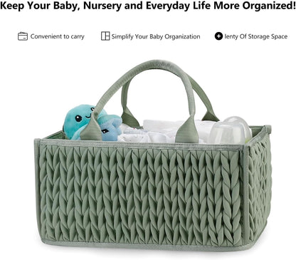 MOMIGO Baby Diaper Caddy Organizer - Fahion Mahua Water-resistent Nursery Storage Basket for Diapers and Baby Wipes, Diaper Stacker Car Organizer, newborn nursery Gift (Green)
