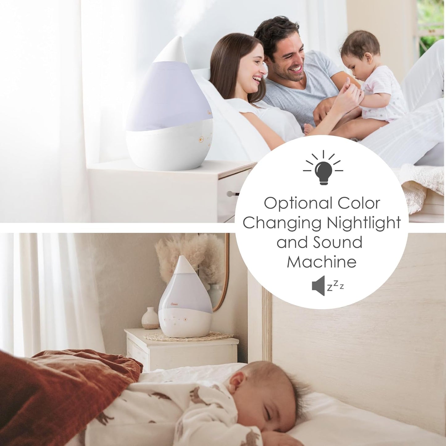 Crane 4-in-1 Drop 2.0 Ultrasonic Cool Mist Humidifier with Sound Machine, Night Light, Aroma Tray, 1 Gallon Top Fill, Blue & White