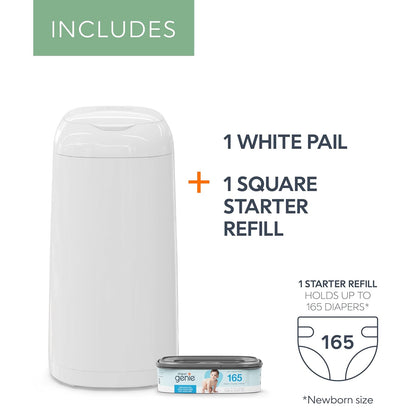 Diaper Genie Classic Diaper Pail Gift Set | Push-N-Lock Odor Control | Includes Starter Refill and Jumbo+ Refill | Holds up to 1,245 Newborn Diapers | Baby Registry Must-Have