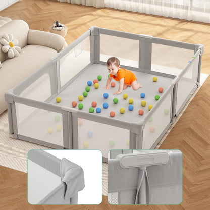 Foldable Playpen for Babies and Toddlers, 51" Portable Play Pen with Mat and Ocean Balls, Play Yard with with Visible Mesh for Inddor and Outdoor, No Assembly Required, Dark Gray