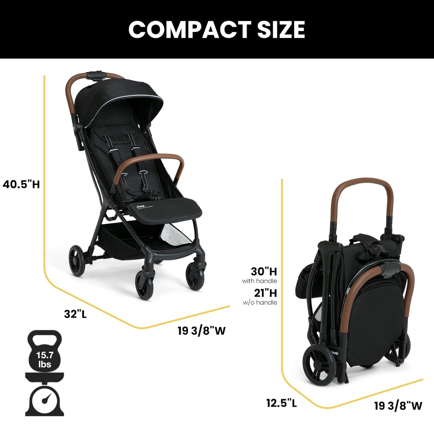 Jeep Altitude Compact Travel Stroller by Delta Children Greenguard Gold, Easy One Hand Fold, Lightweight, Extendable Canopy with Peek-a-Boo Window, Reclining Seat, 4 Wheel Suspension, Olive Green