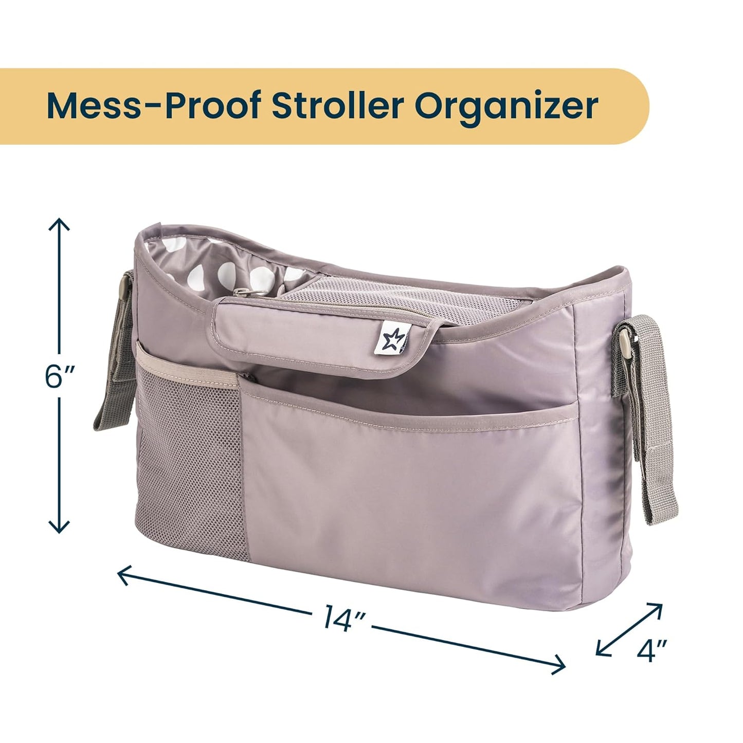 Tiny Twinkle Universal Stroller Organizer with Adjustable Strap - Waterproof Stroller Caddy Fits Baby Jogger, Nuna, Graco, Donna and Bugaboo Strollers（Black）