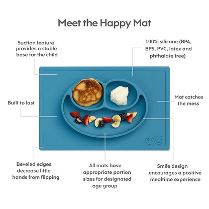 ezpz Mini Mat (Blush) - 6 -12 Months+ - 100% Silicone Suction Placemat + Divided Plate with Three Compartments - Supports Baby-Led Weaning - Designed for Highchair, Table, and Travel