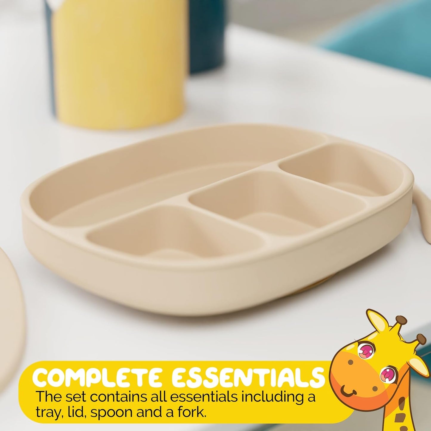 Toddler Necessities Baby Feeding Essentials Set for Baby in Green Color with Baby plates with Suction and Silicone Utensil Set - (3 Pieces)