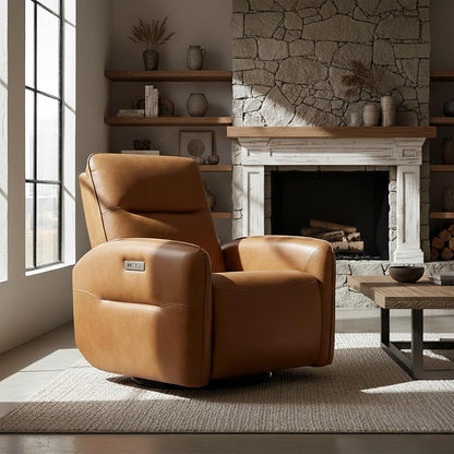 CHITA Power Recliner Chair, Faux Leather Swivel Glider for Adults, Electric Nursery Rocking Chair with USB & Type-C Charging for Living Room, Bedroom, Chocolate Brown