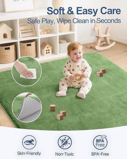 Thick Baby Play Mat for Floor,Padded Foam 50x50 Playpen Mat,Ultra Soft Support&Plush Feel Nursery Rug,Non Slip for Toddler, Infants,Kids Play,Yoga,Baby Crawling,Tummy Time(Green)