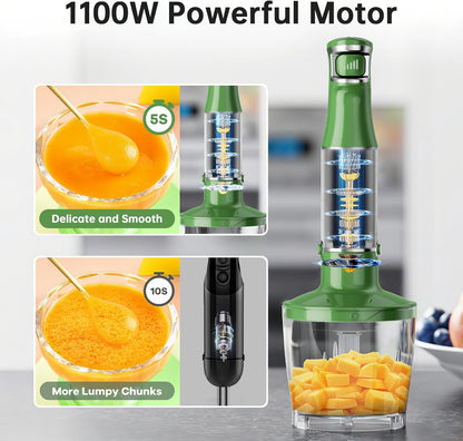 Turelar Immersion Blender Handheld Corded Hand Blenders Set 1100W, Trigger Variable Speed 5 in 1 Stick Emulsifier with Chopper, Whisk and Frother for Soup, Baby Food and Smoothies, Orange