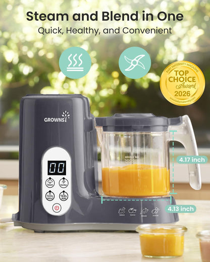 Grownsy Baby Food Maker with Steam Basket, One Step Baby Food Processor Steamer Puree Blender Grinder Mills Machine, Auto Cooking Grinding and Sterili-zing for Healthy Homemade Baby Food, Blue
