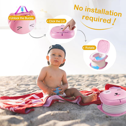 Travel Potty for Toddler Portable Foldable Potty Training Toilet for Boys Girls Baby Kids Children Indoor Outdoor,Pink