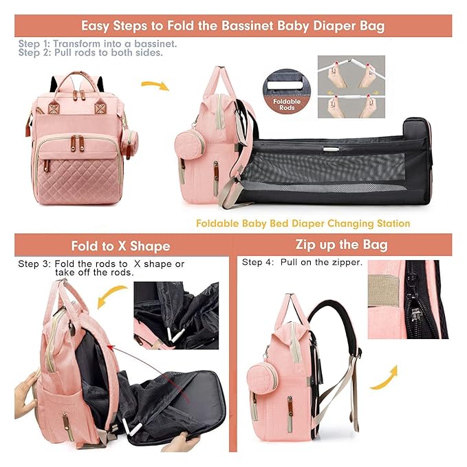 Awanhe Diaper Bag, Backpack with Changing Station, Waterproof Baby Bag for Boys & Girls, USB Charging Port for Parents, Travel Backpack Baby Essentials & Lovely Baby Shower Gifts, Pink