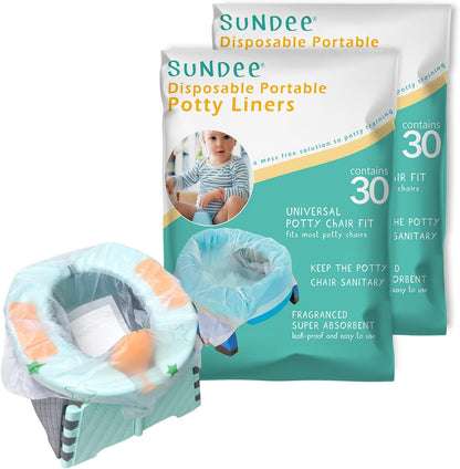 Potty Chair Liners, Portable Disposable Potty Liner Bags for Universal Potty Training Toilet Seat, Toddler Outdoors Travel Baby Toilet Liners - 60 Pack