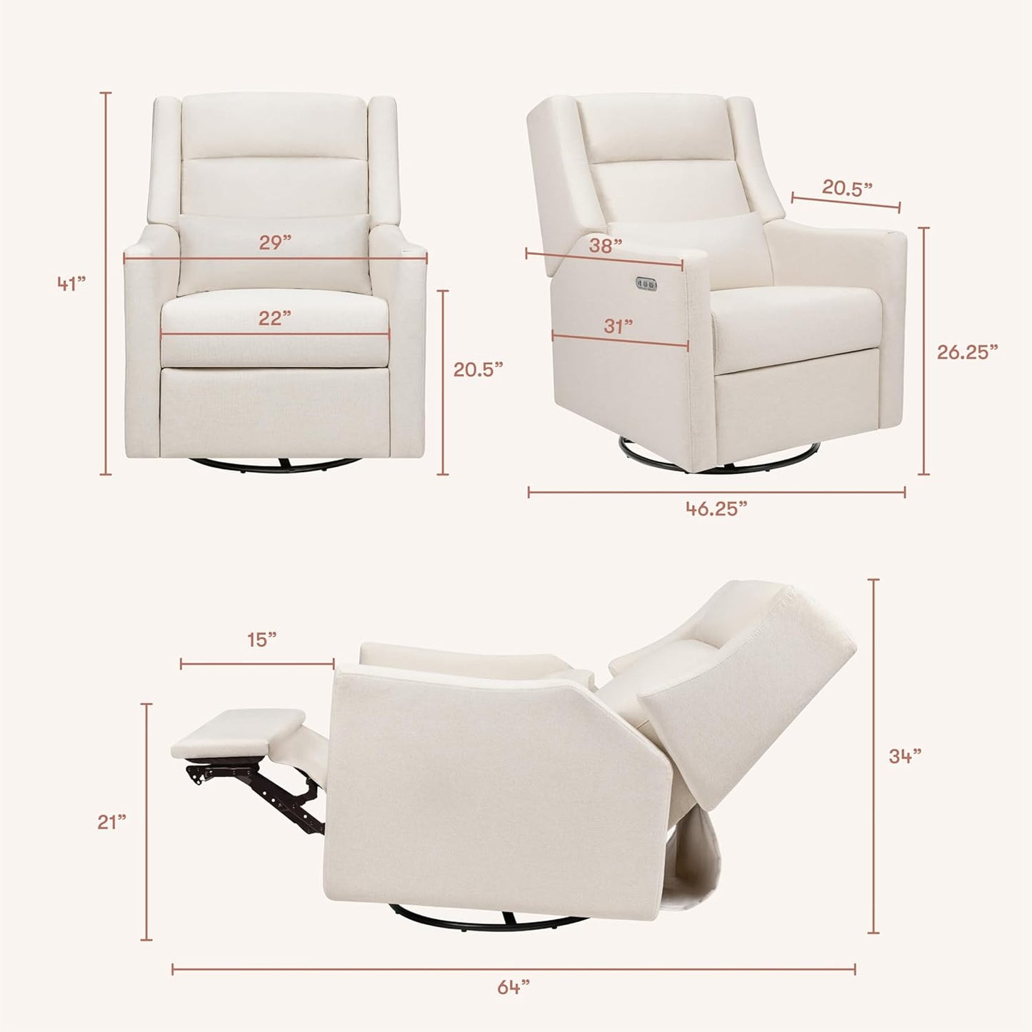 Kiwi Glider Recliner w/Electronic Control and USB | in Almond Teddy Loop w/Light Wood Base, Greenguard Gold Certified