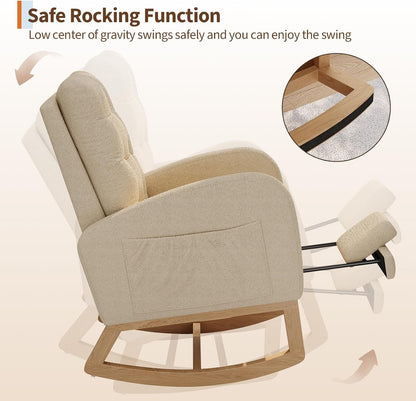 GarveeHome Nursery Rocking Chair with Adjustable Footrest, Teddy Fleece Upholstery, Sturdy Wooden Legs & High Backrest, Comfortable Glider Rocking Chair for Living Room or Bedroom, Pink