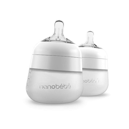 Nanobebe Flexy Silicone Baby Bottle, Anti-Colic, Natural Feel, Non-Collapsing Nipple, Non-Tip Stable Base, Easy to Clean 4-Pack, Pink/White, 5 oz
