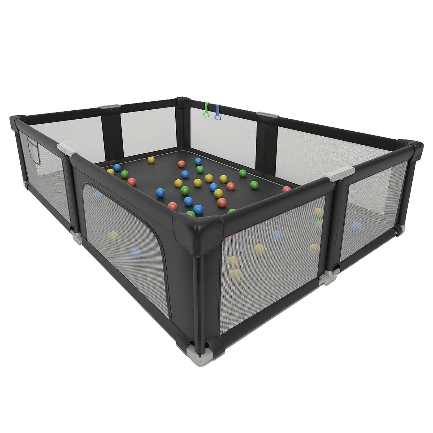Foldable Playpen for Babies and Toddlers, 51" Portable Play Pen with Mat and Ocean Balls, Play Yard with with Visible Mesh for Inddor and Outdoor, No Assembly Required, Dark Gray