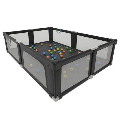 Foldable Playpen for Babies and Toddlers, 51" Portable Play Pen with Mat and Ocean Balls, Play Yard with with Visible Mesh for Inddor and Outdoor, No Assembly Required, Dark Gray