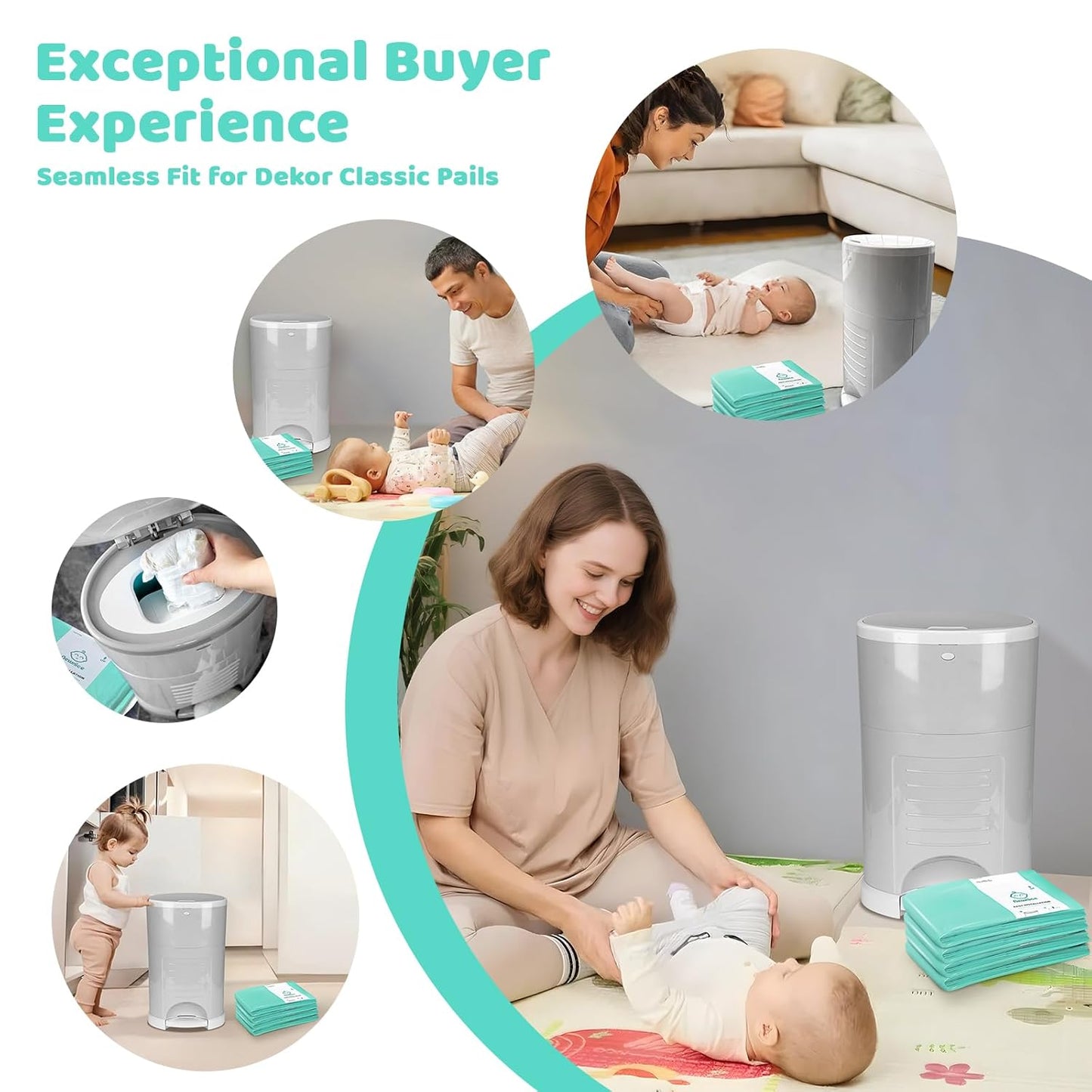 [10 Pack] Dekor Classic Diaper Pail Refills, Extra-Thick Continuous Liner Bags Compatible with Dekor Classic Diaper Pails, Strong Diaper Pail Refills for Baby & Adult Diapers, Nursery Odor Control